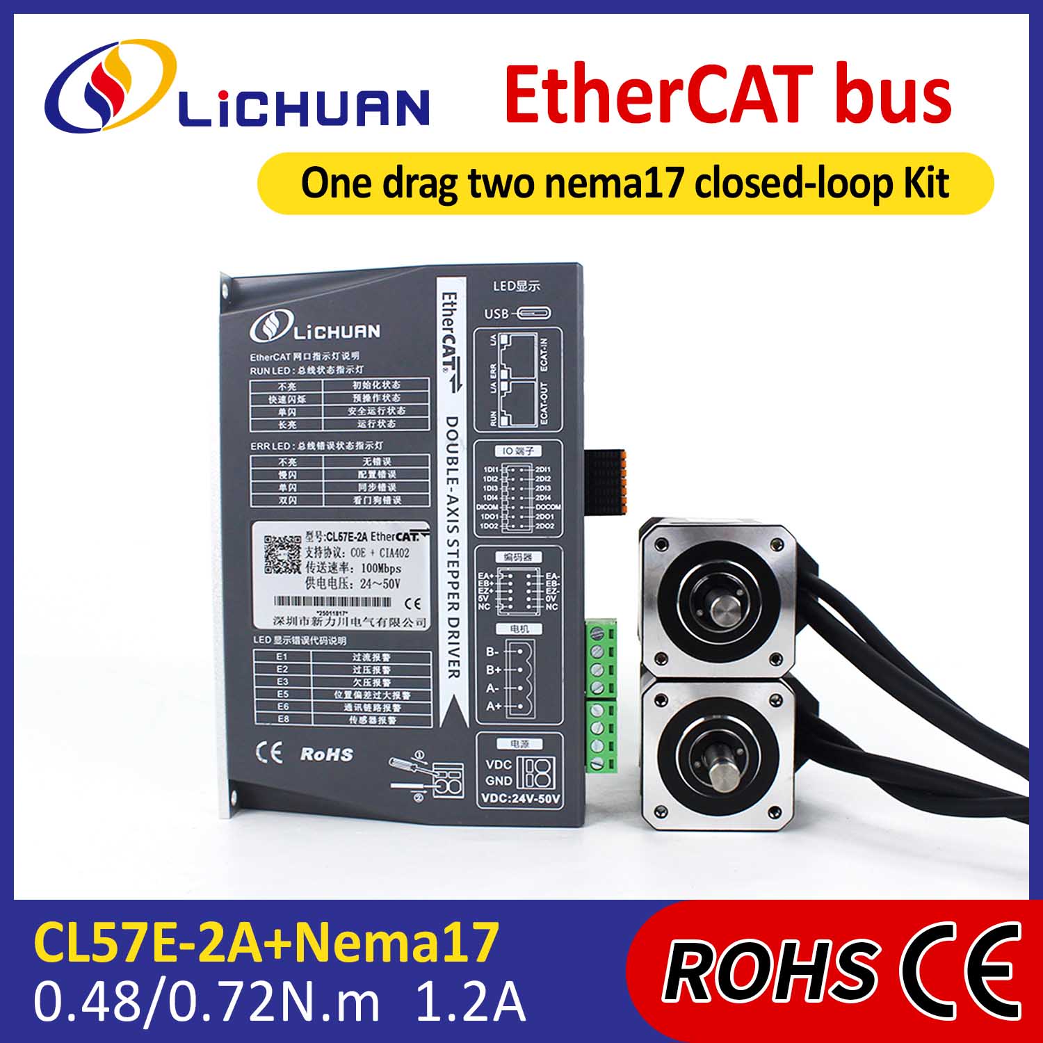 EtherCAT 2Phase Nema17 2-Axis DC Closed Loop Drivers Kit за стъпкови двигатели